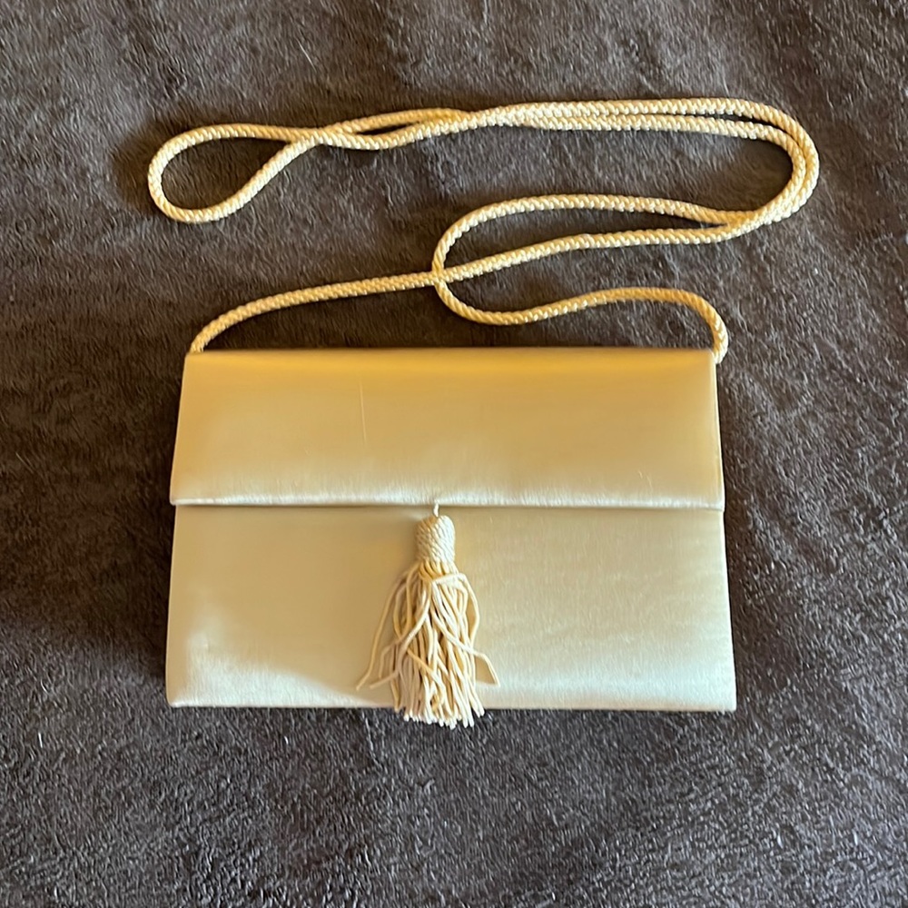 Gold satin small tassel clutch purse